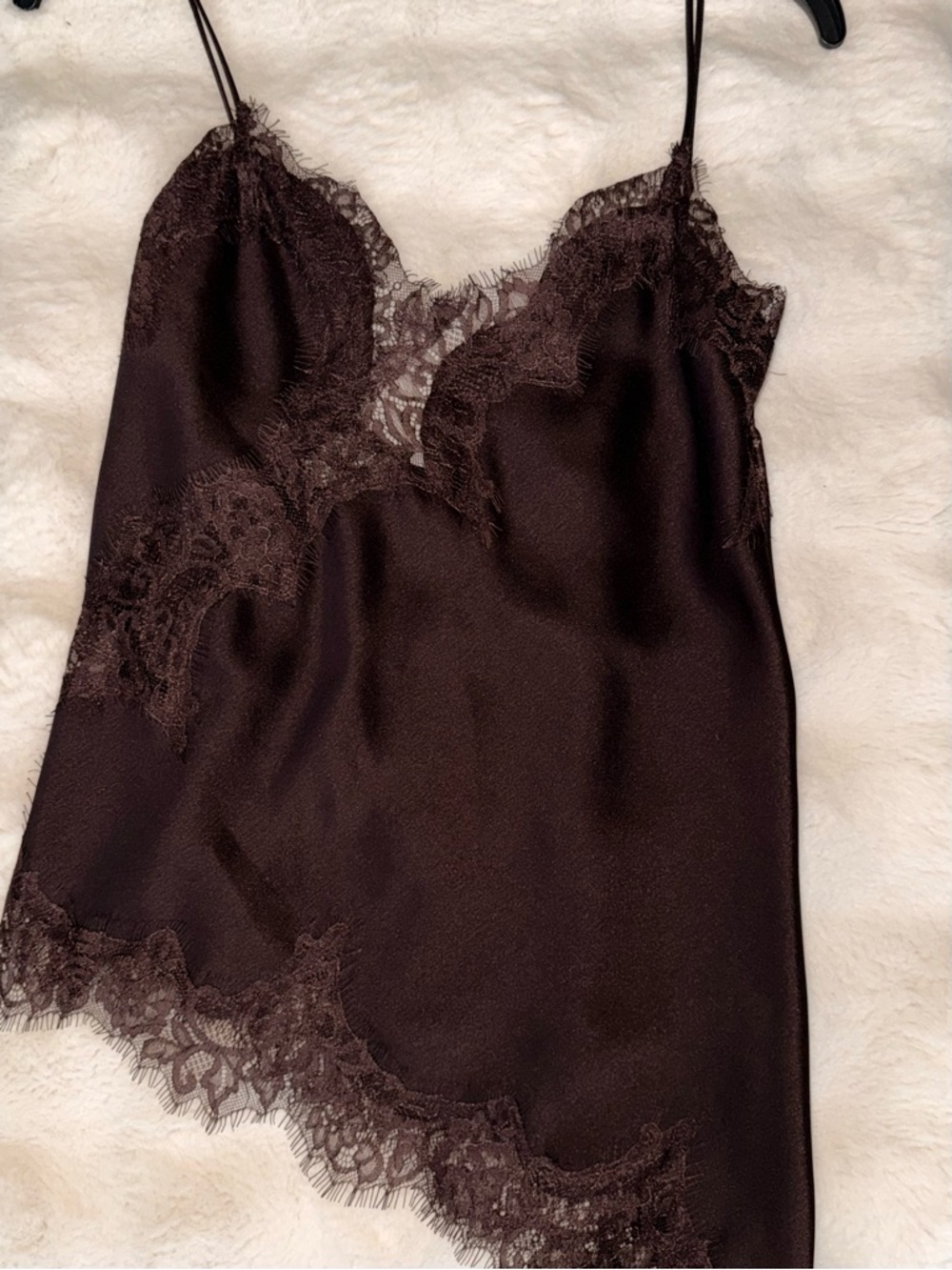 Zara Chocolate Lace-Trim Satin Slip